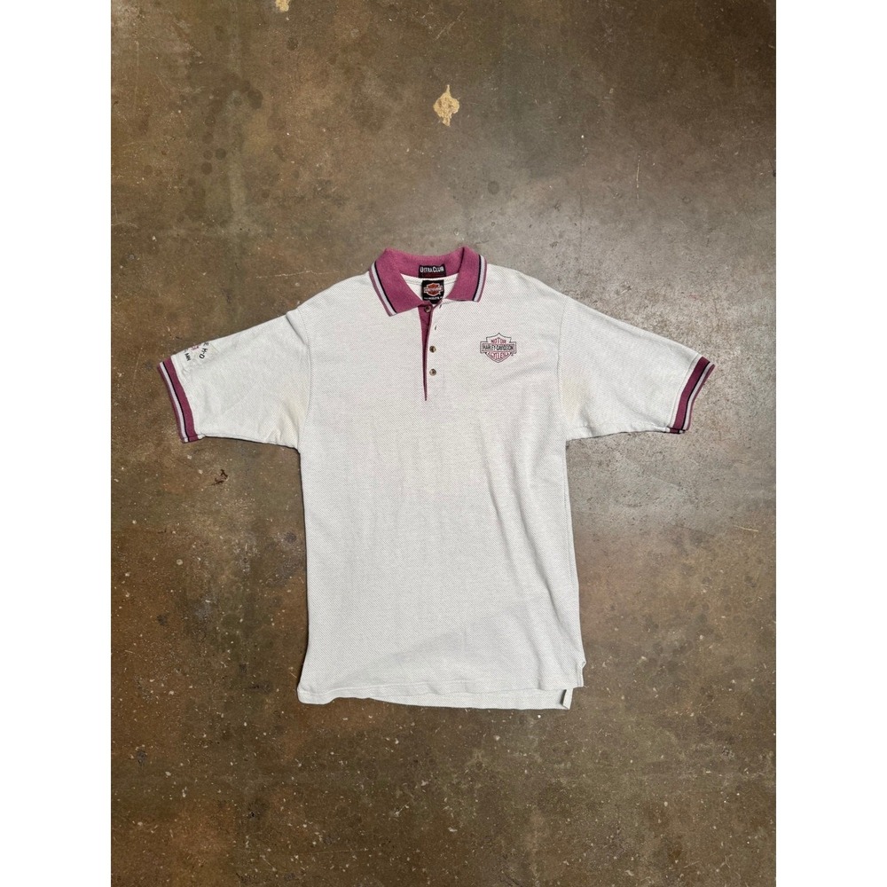 Harley-Davidson Ultra Club Mens Polo Shirt L White & Maroon Embroidered Logo USA